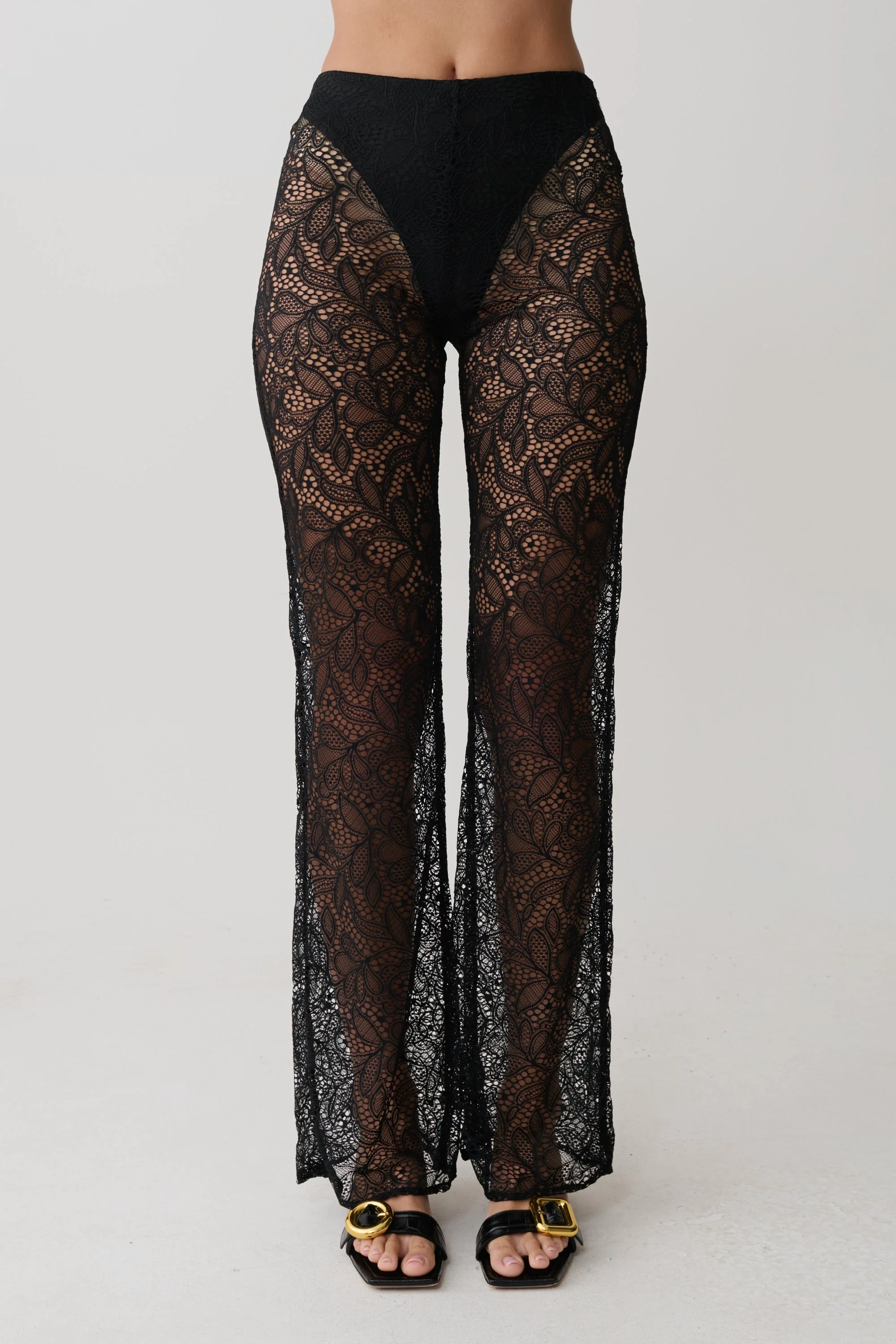 Theodosia Wide Leg Lace Pants - Black - Image 4