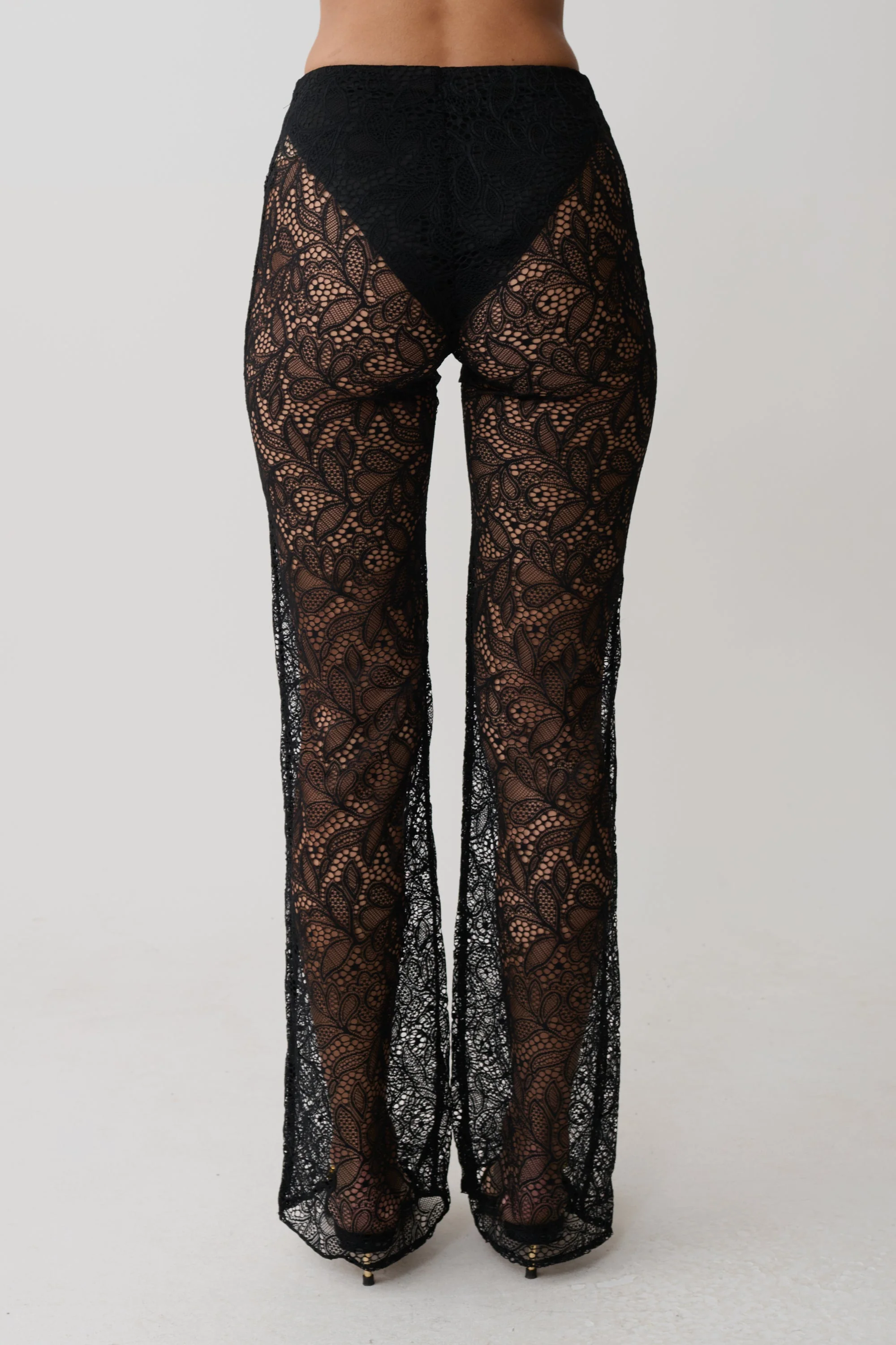 Theodosia Wide Leg Lace Pants - Black - Image 5