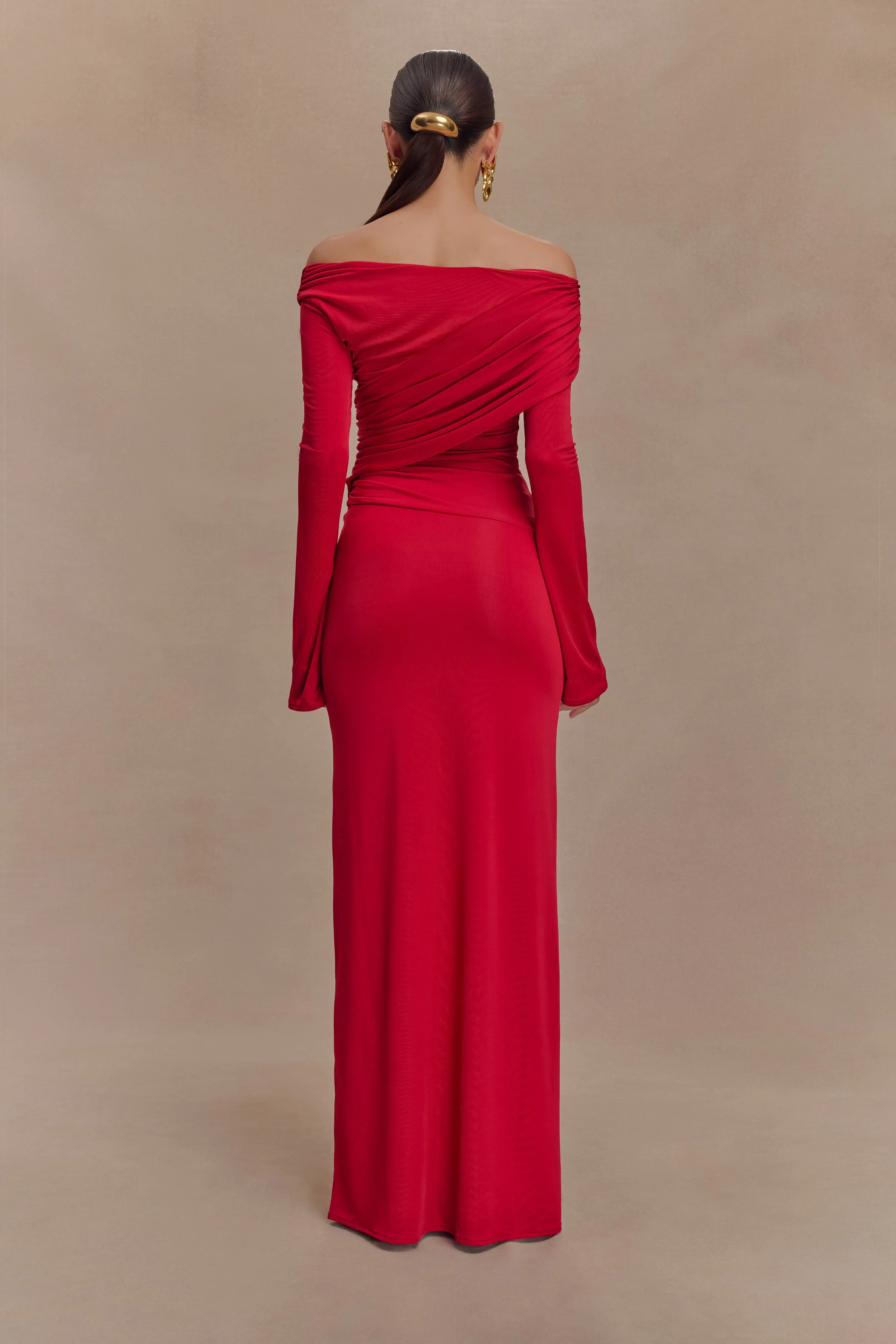 Therese Off Shoulder Ruched Maxi Dress - Red - Image 3