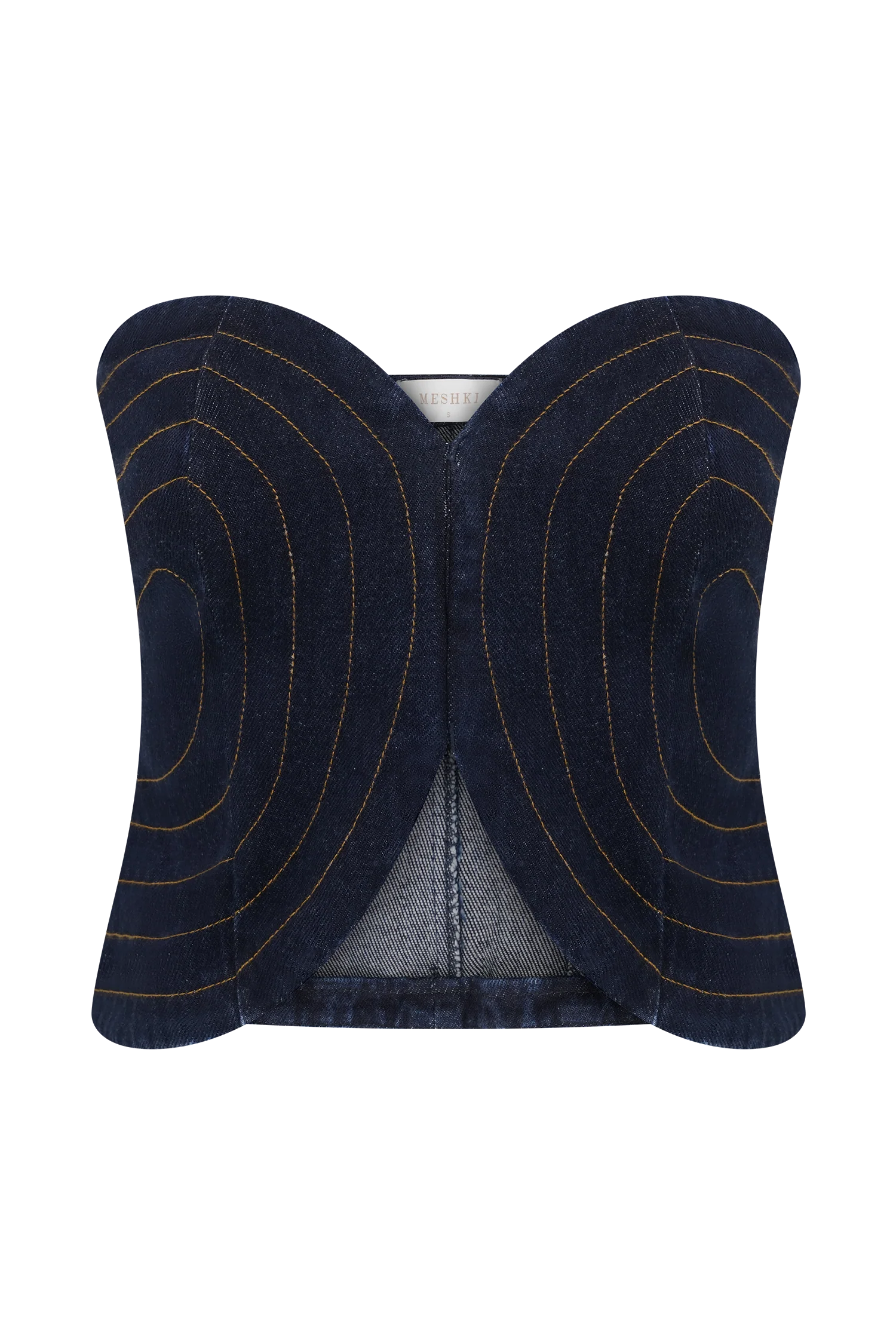 Tully Strapless Topstitch Denim Top - Indigo Blue - Image 9