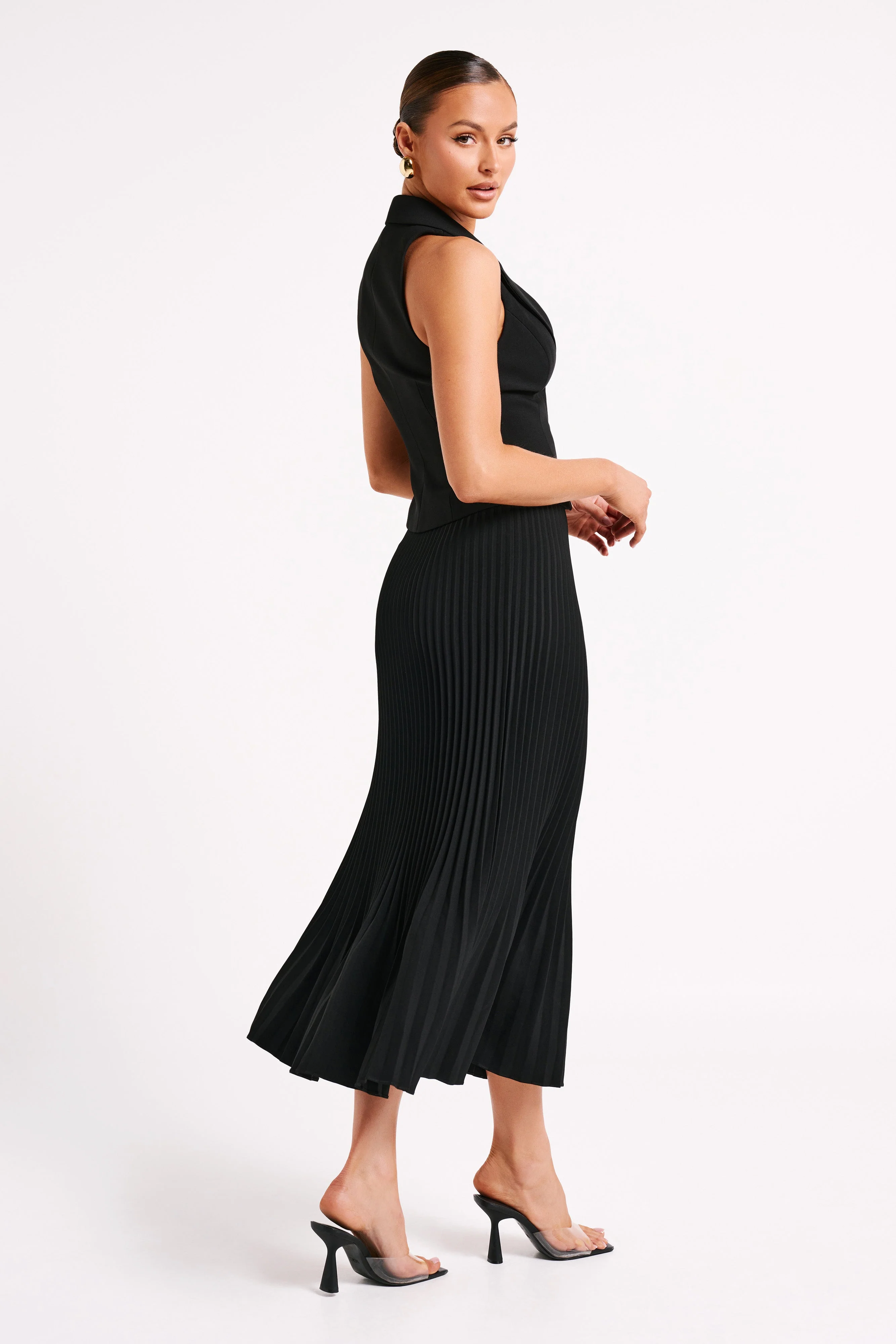 Twyla Pleated Suiting Maxi Skirt - Black - Image 6