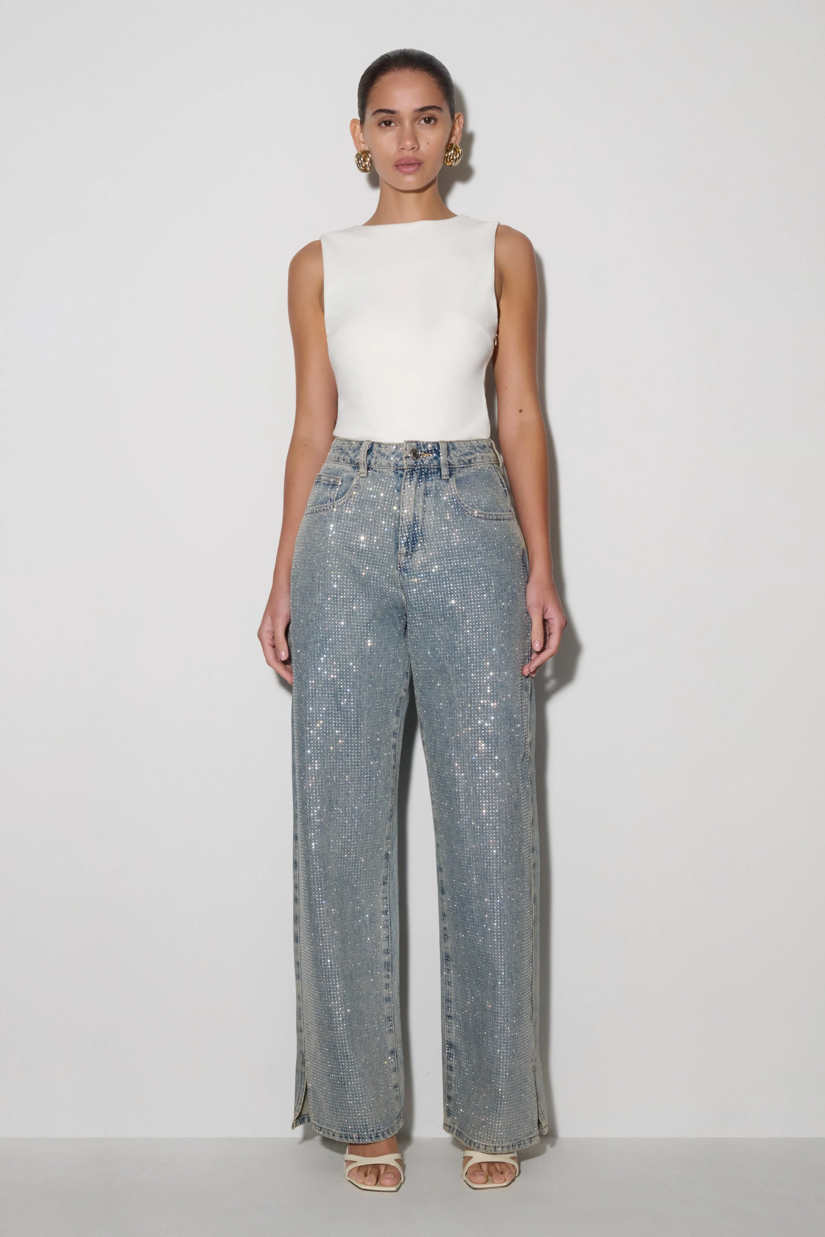 Tyla Diamante Denim Jeans - Blue/Green - Image 3