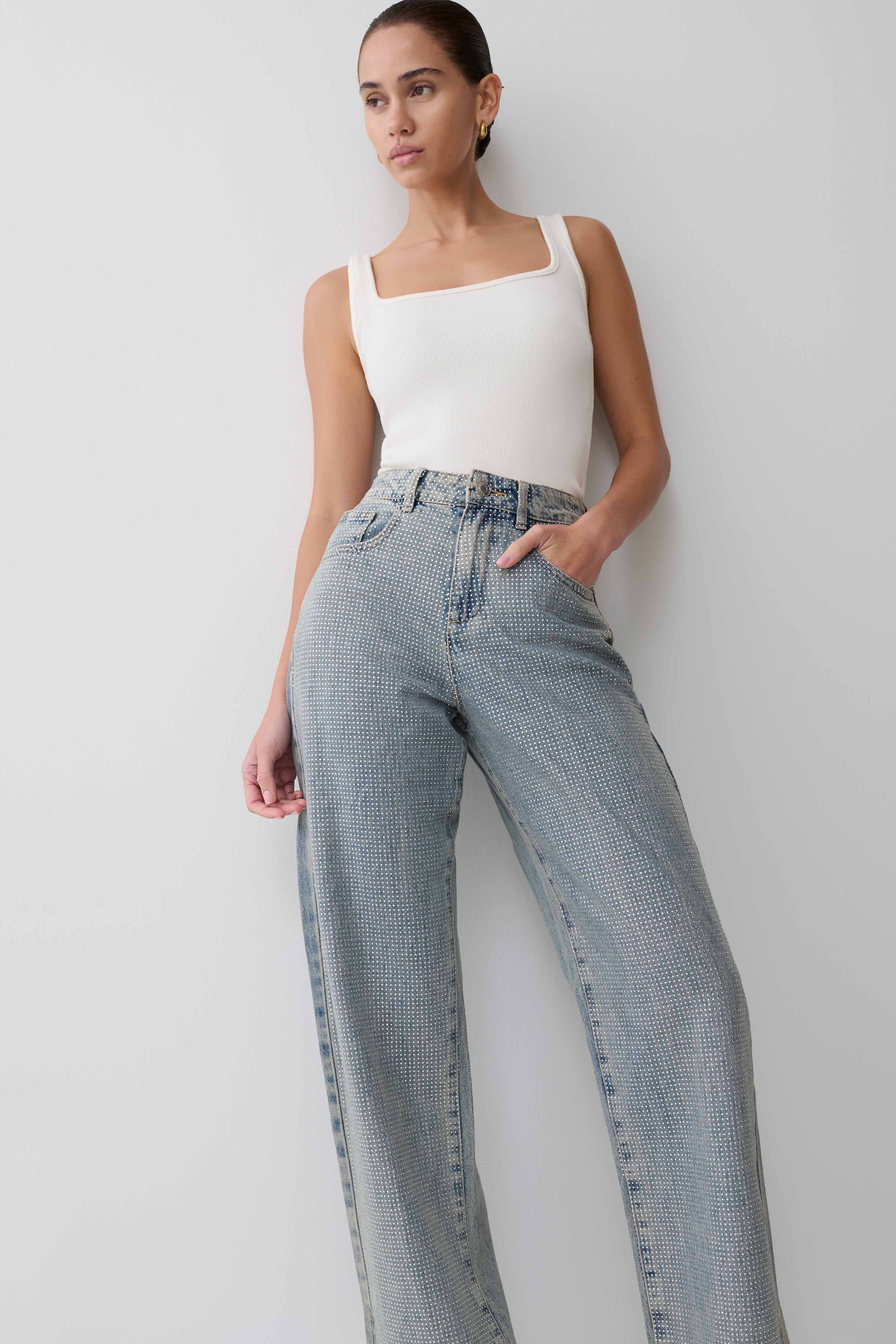 Tyla Diamante Denim Jeans - Blue/Green - Image 5