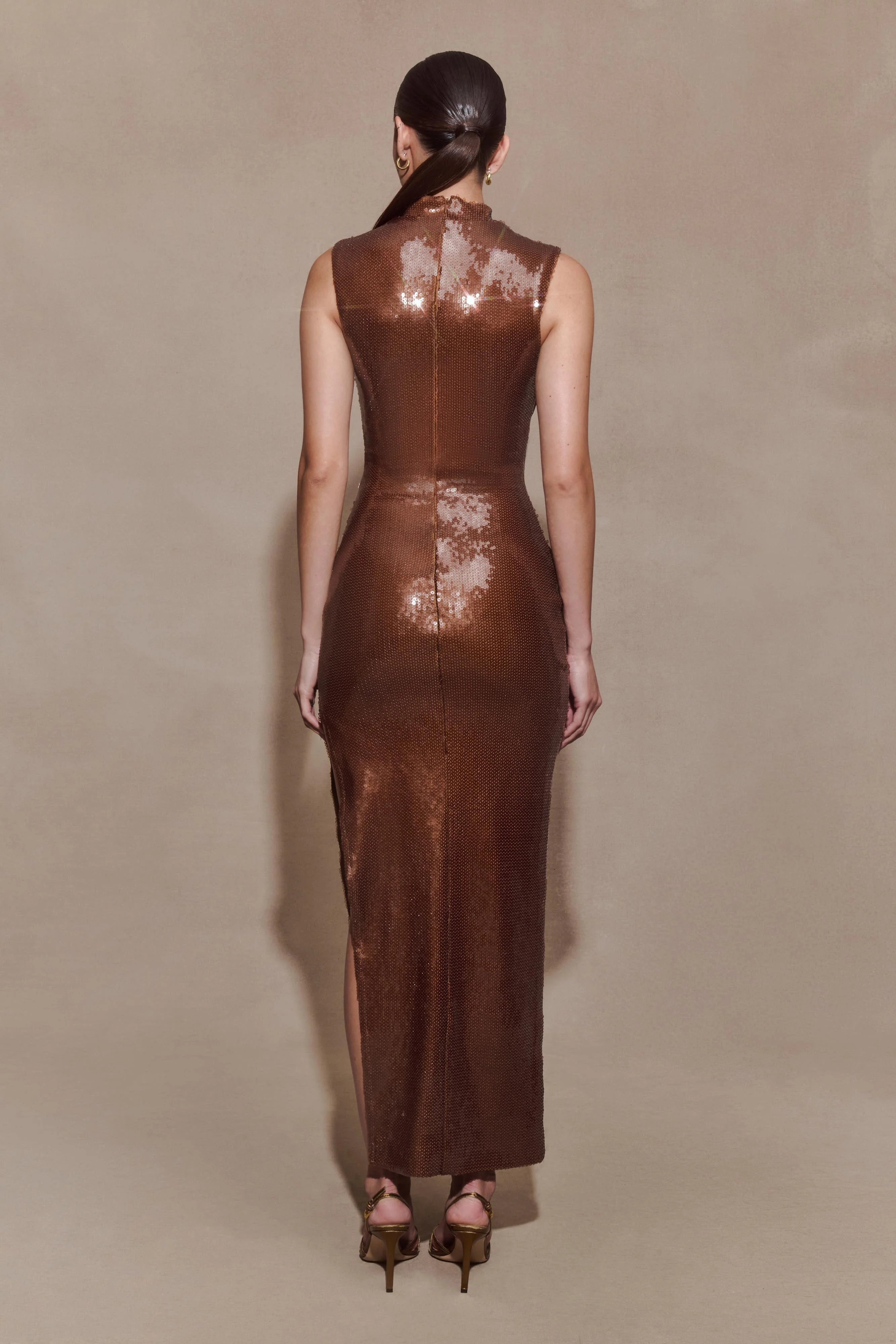 Veronica Sequin Midi Dress - Chocolate - Image 2