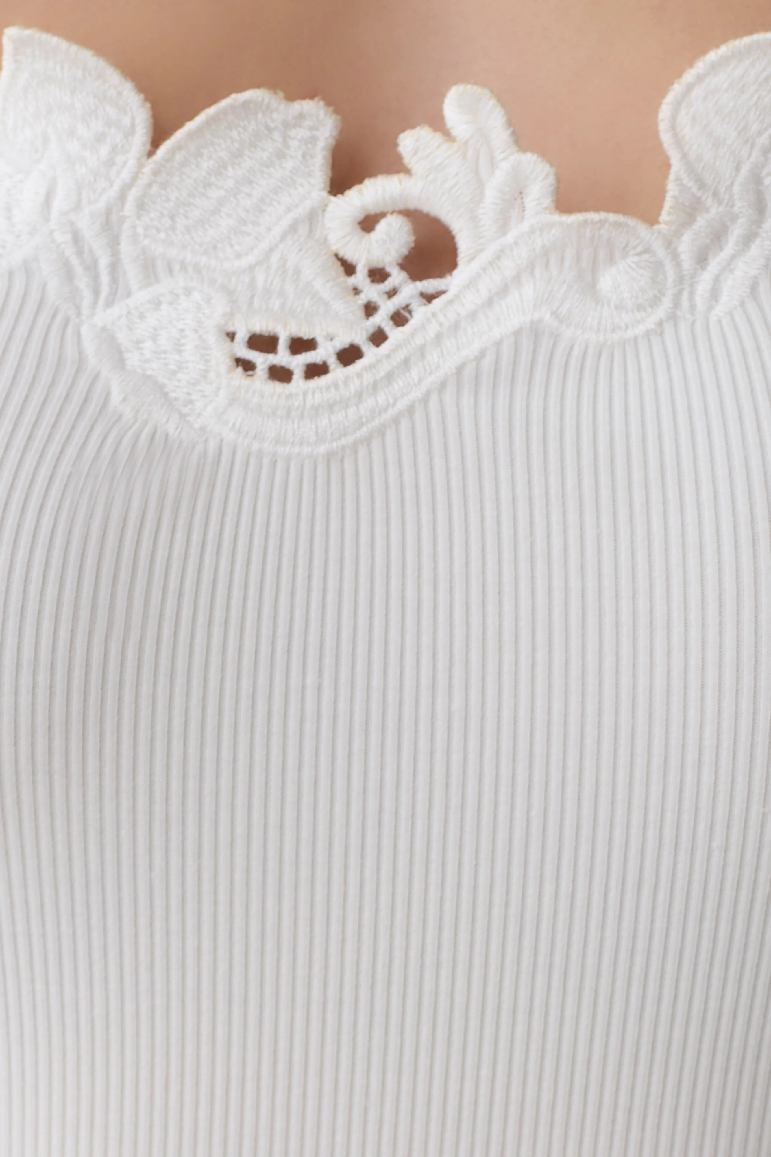 Vianna Broderie Ribbed Tank Top - Ivory - Image 7