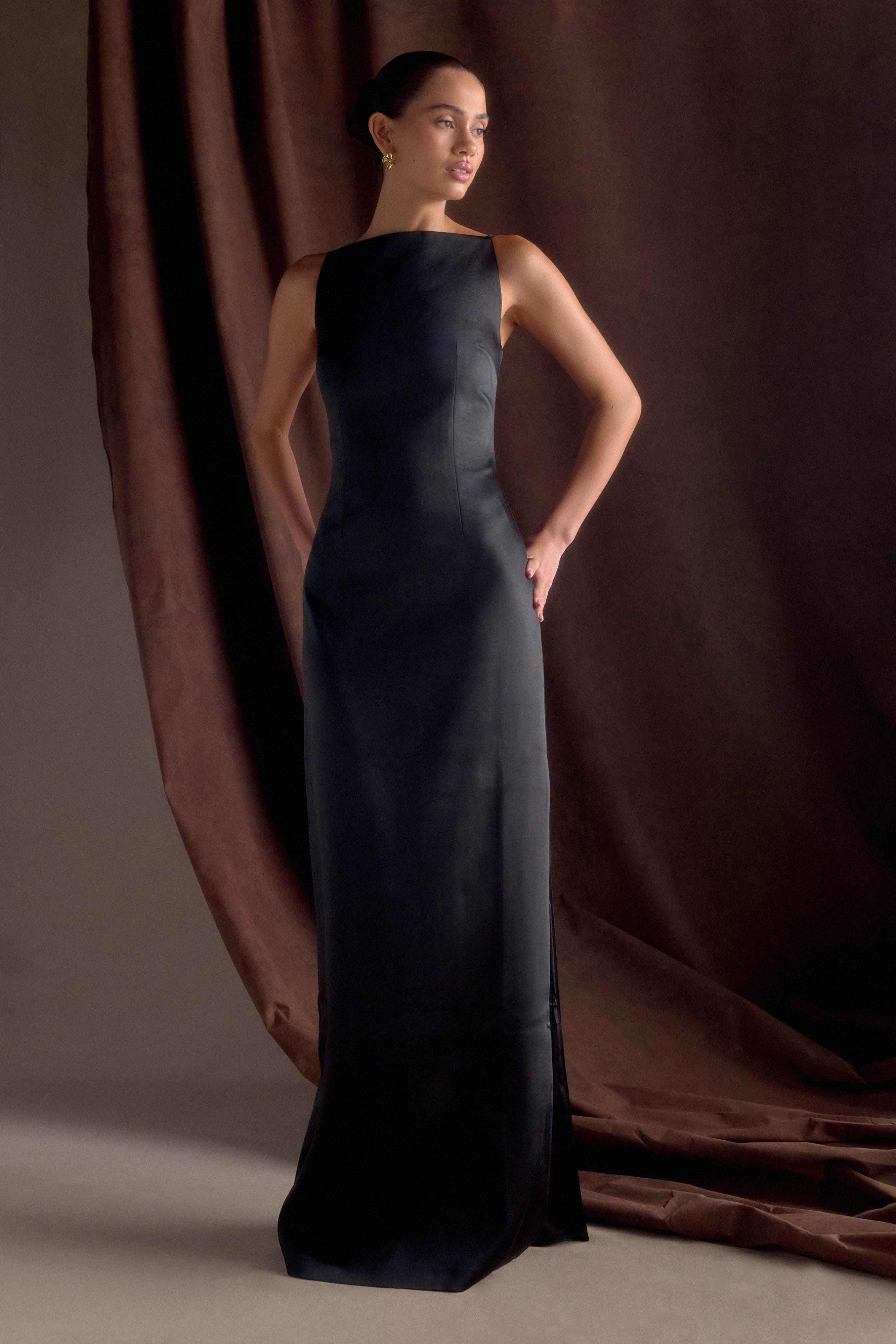Violet Sleeveless Satin Maxi Dress - Black - Image 10