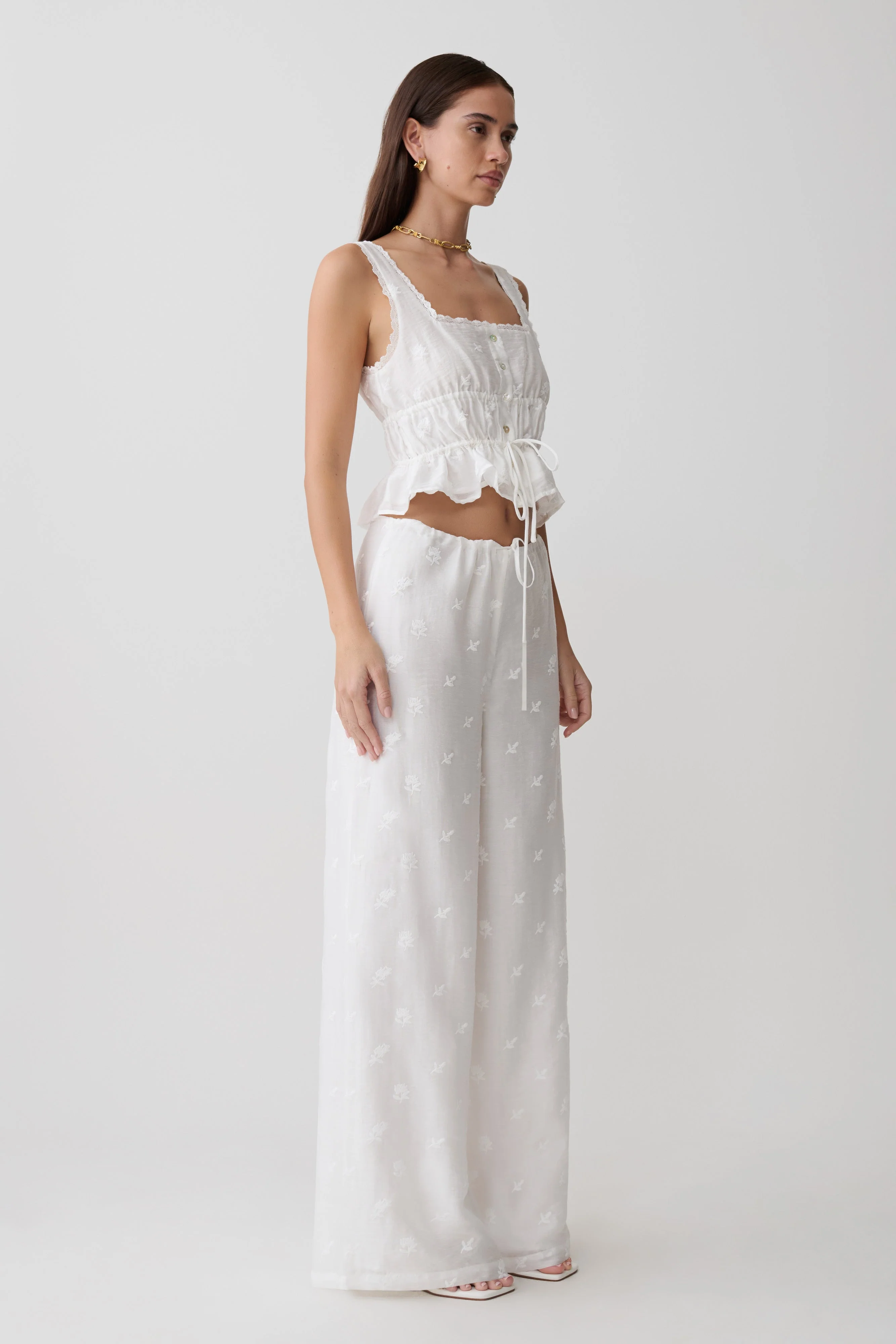 Vivian Embroidered Sleeveless Top - White - Image 4