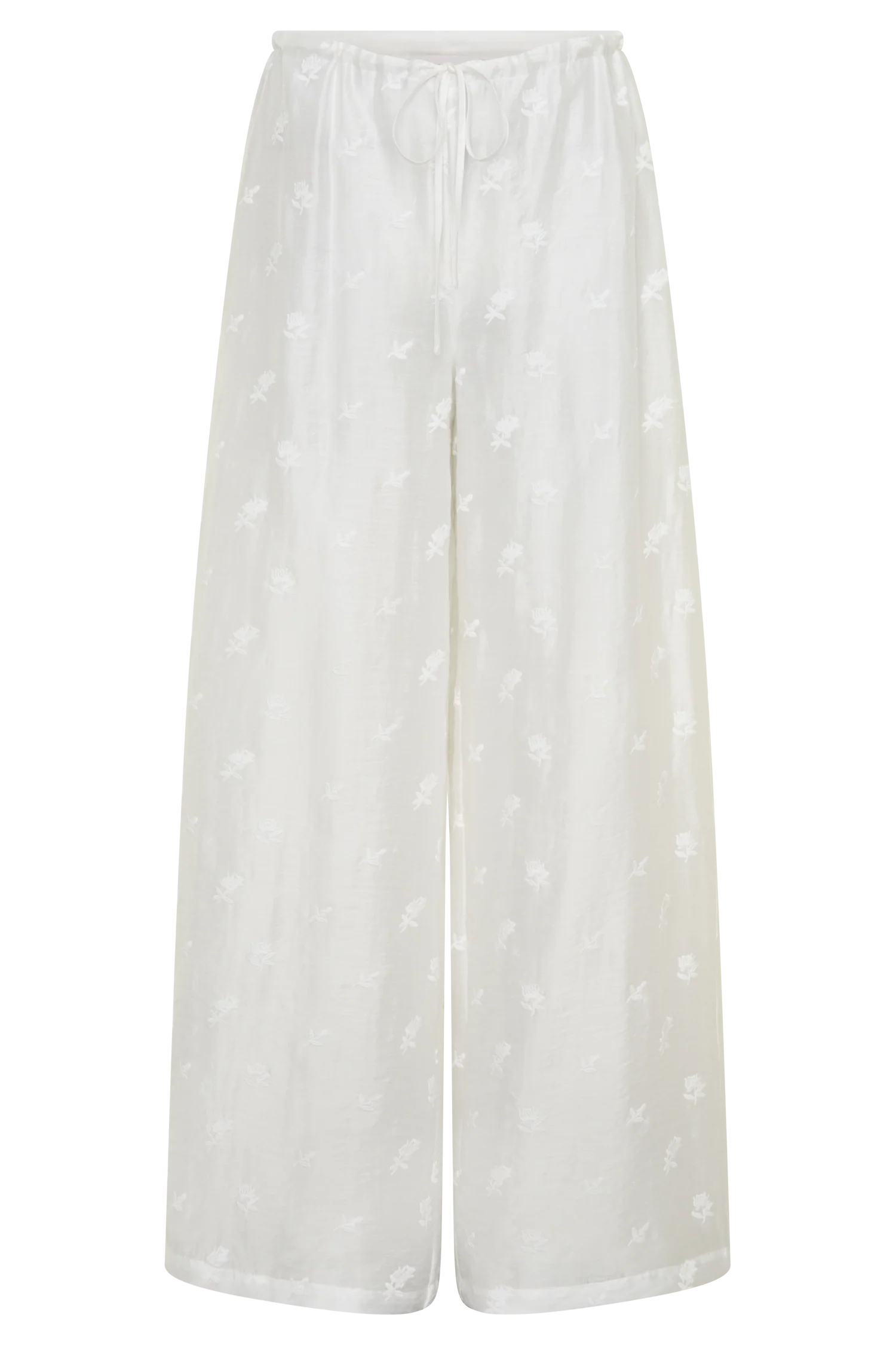 Vivian Tie Waist Embroidered Pant - White - Image 8