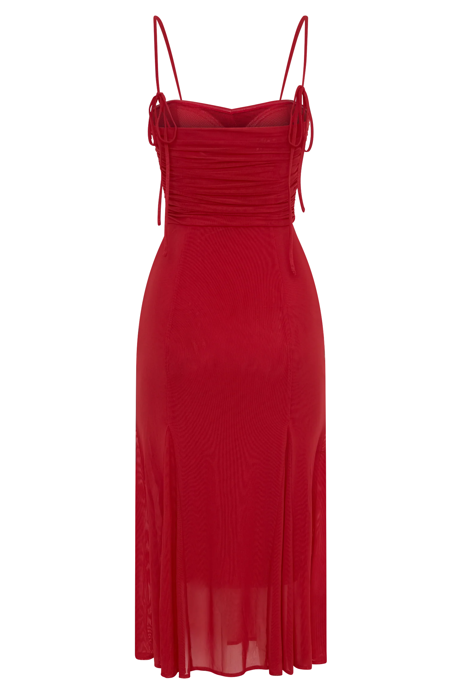 Willa Gathered Mesh Midi Dress - Ruby - Image 7
