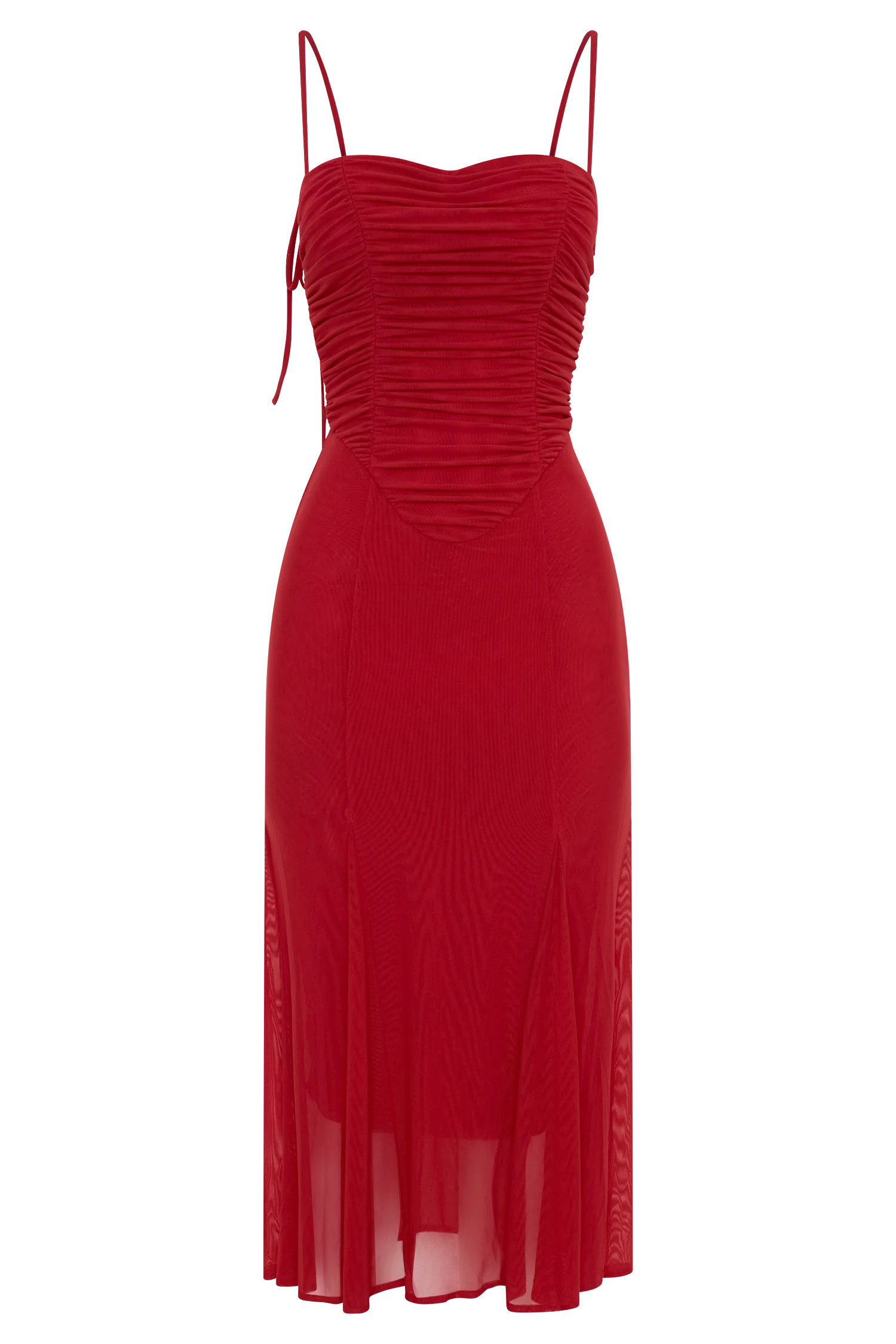 Willa Gathered Mesh Midi Dress - Ruby - Image 8
