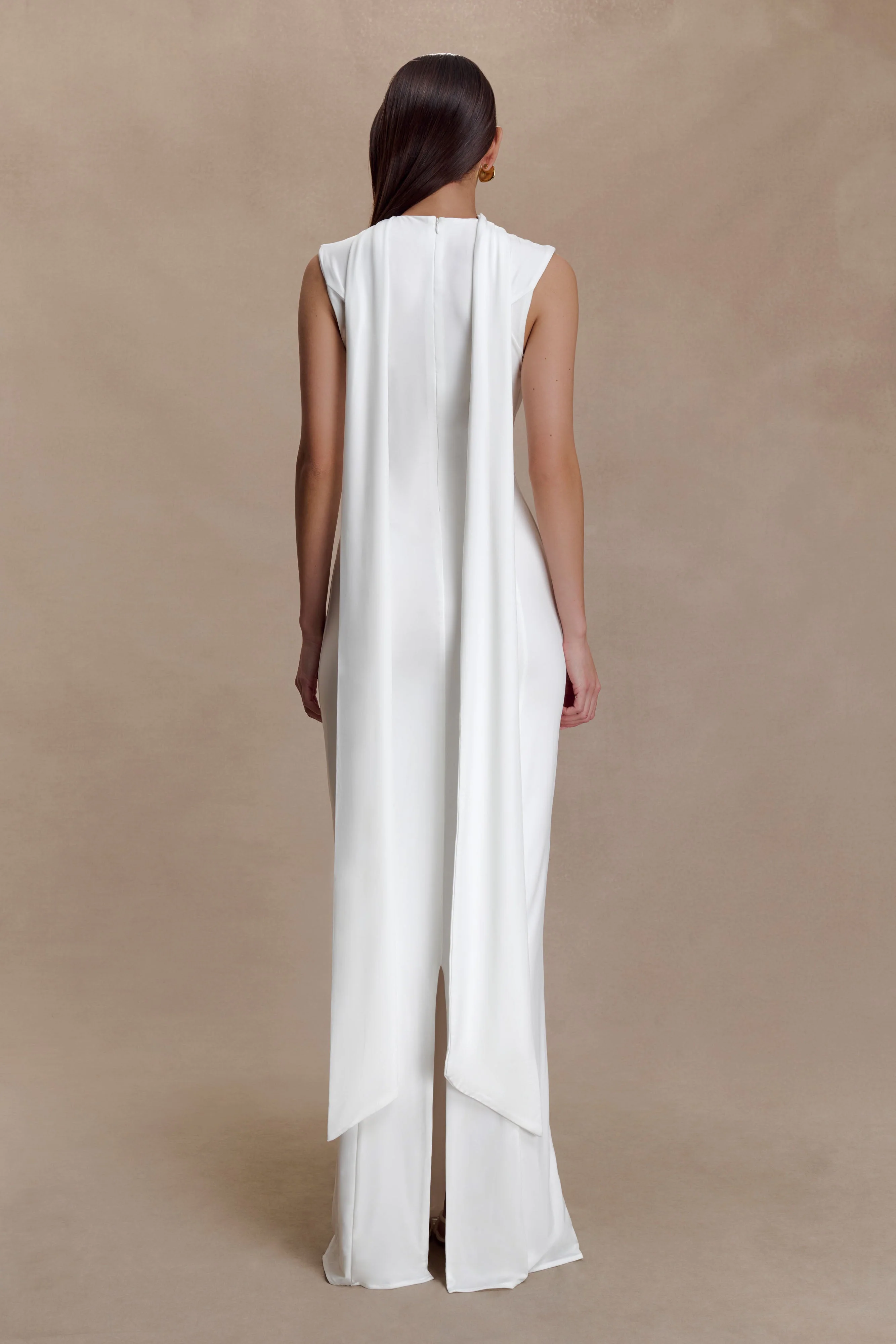 Wisteria Slinky Maxi Dress With Scarf - White - Image 2
