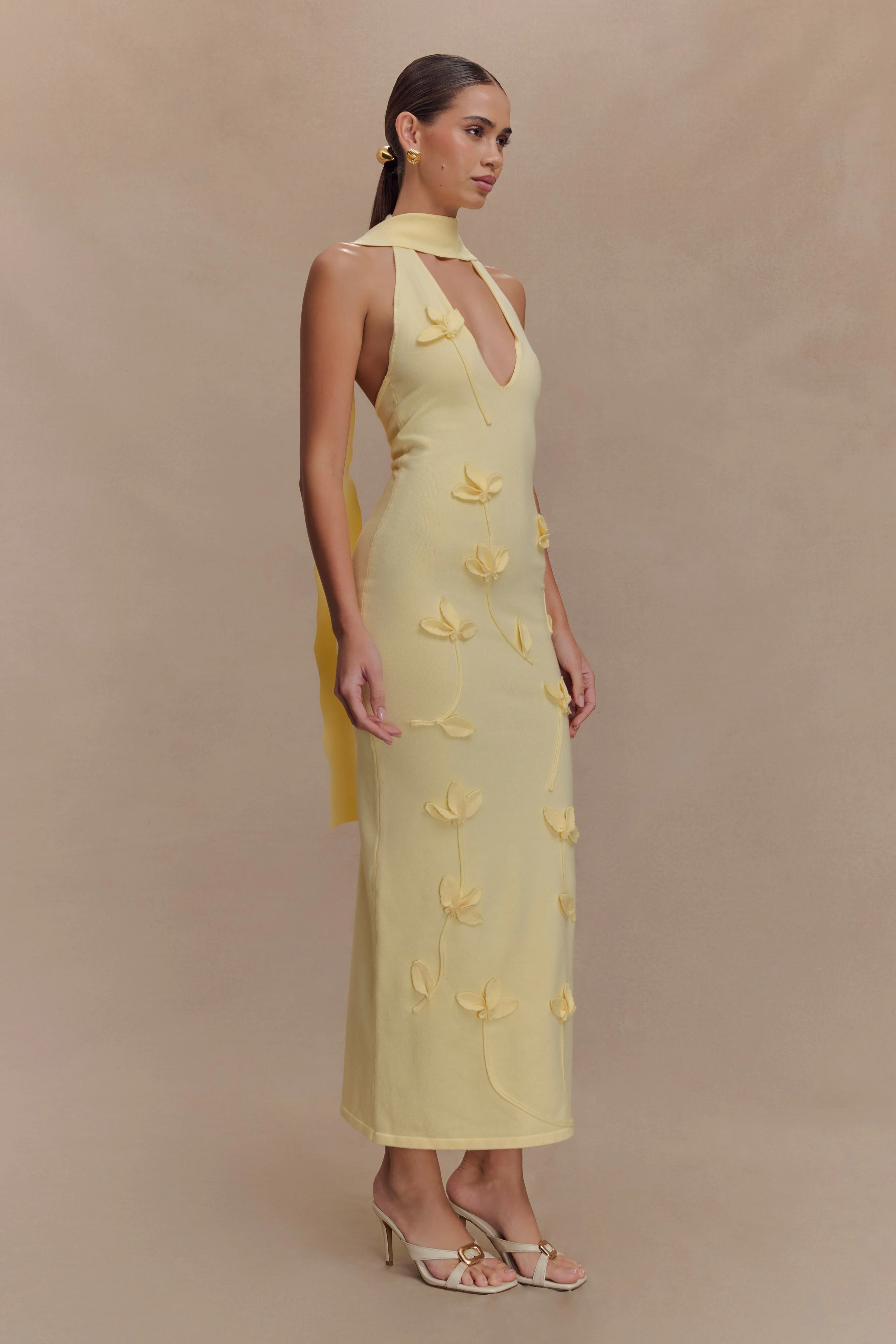 Wynn Floral Knit Midi Dress - Lemon - Image 5