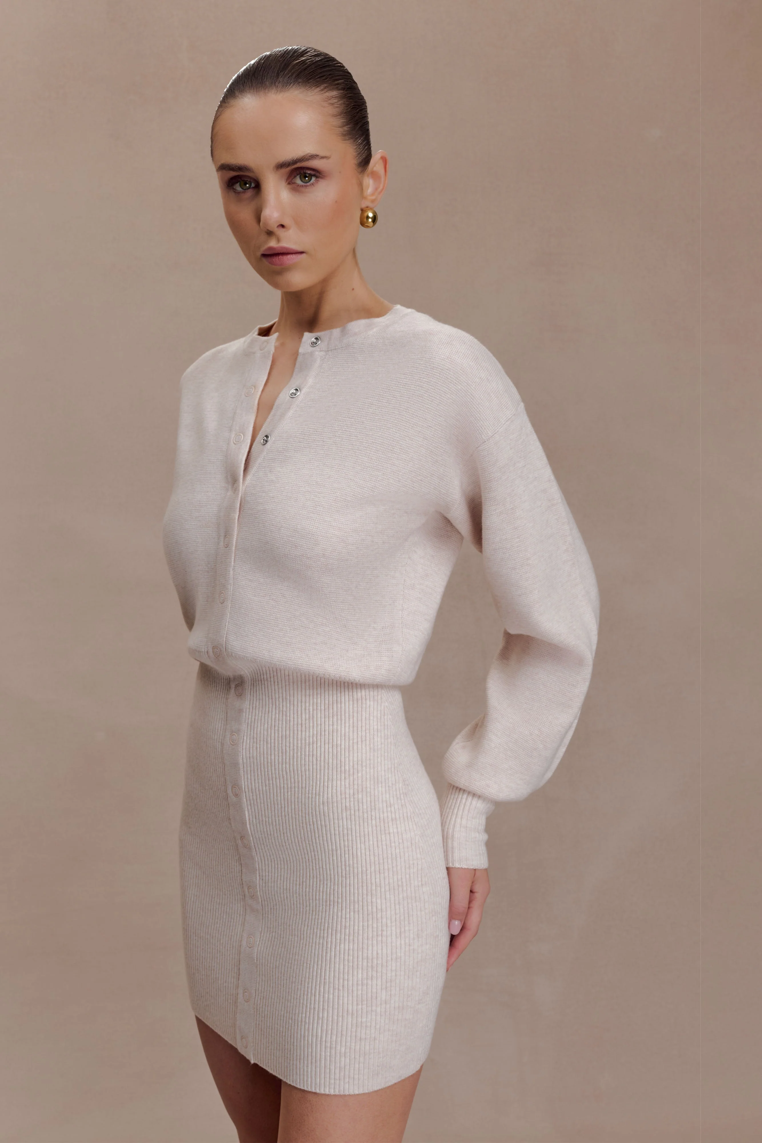 Xaden Wool Mix Knit Mini Dress - Oat Marle - Image 4
