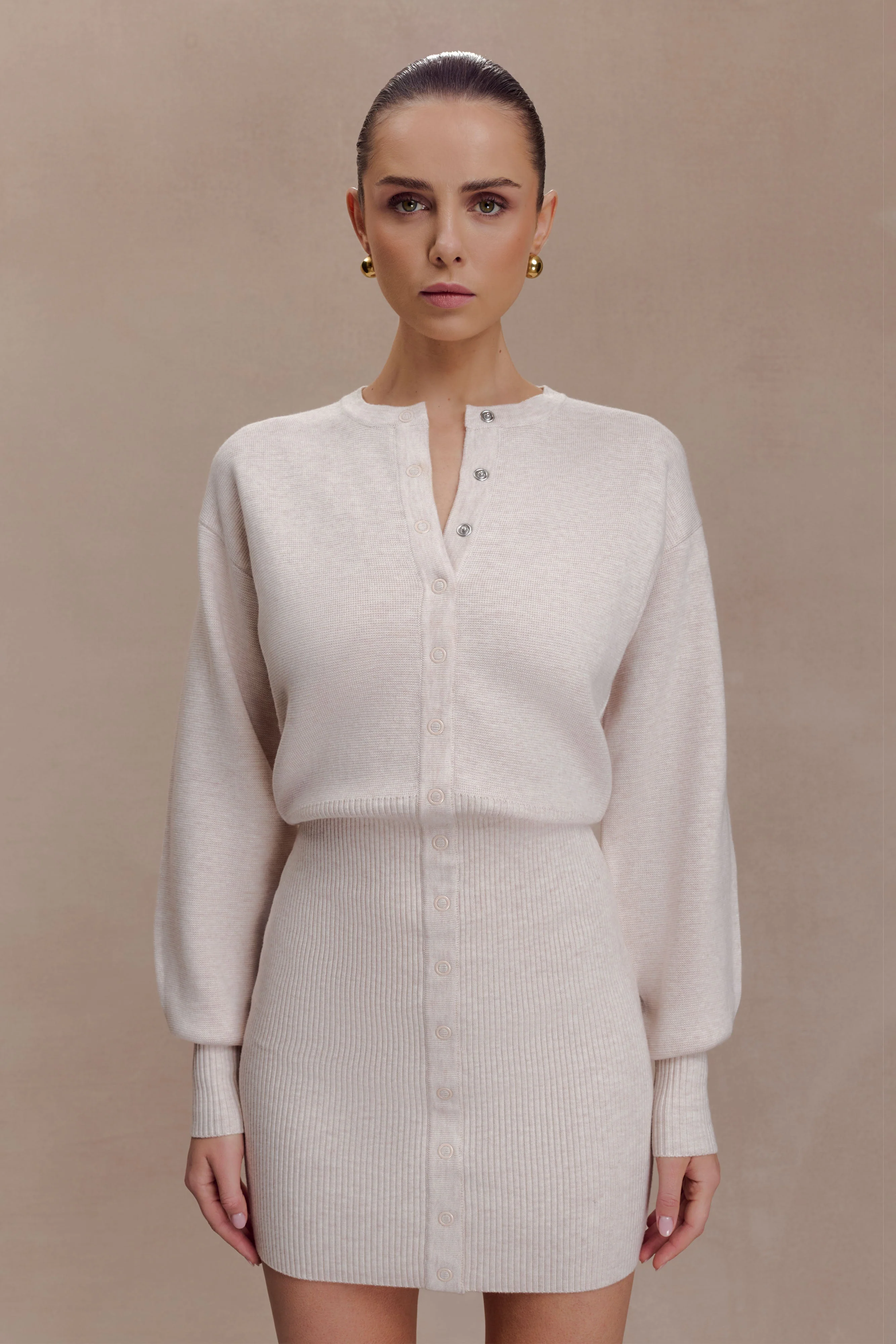 Xaden Wool Mix Knit Mini Dress - Oat Marle - Image 7