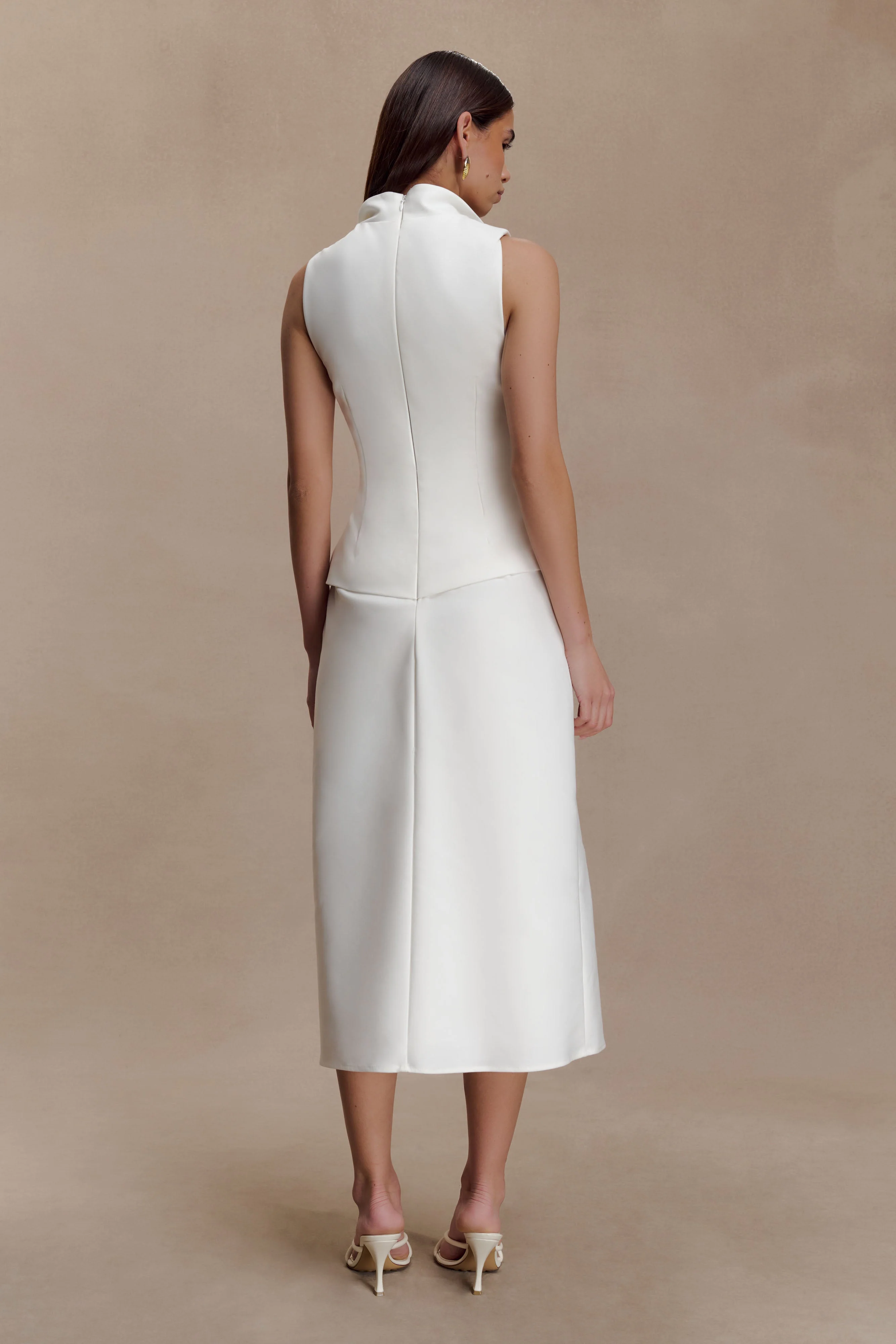 Yanina Cotton Halter Midi Dress - White - Image 4