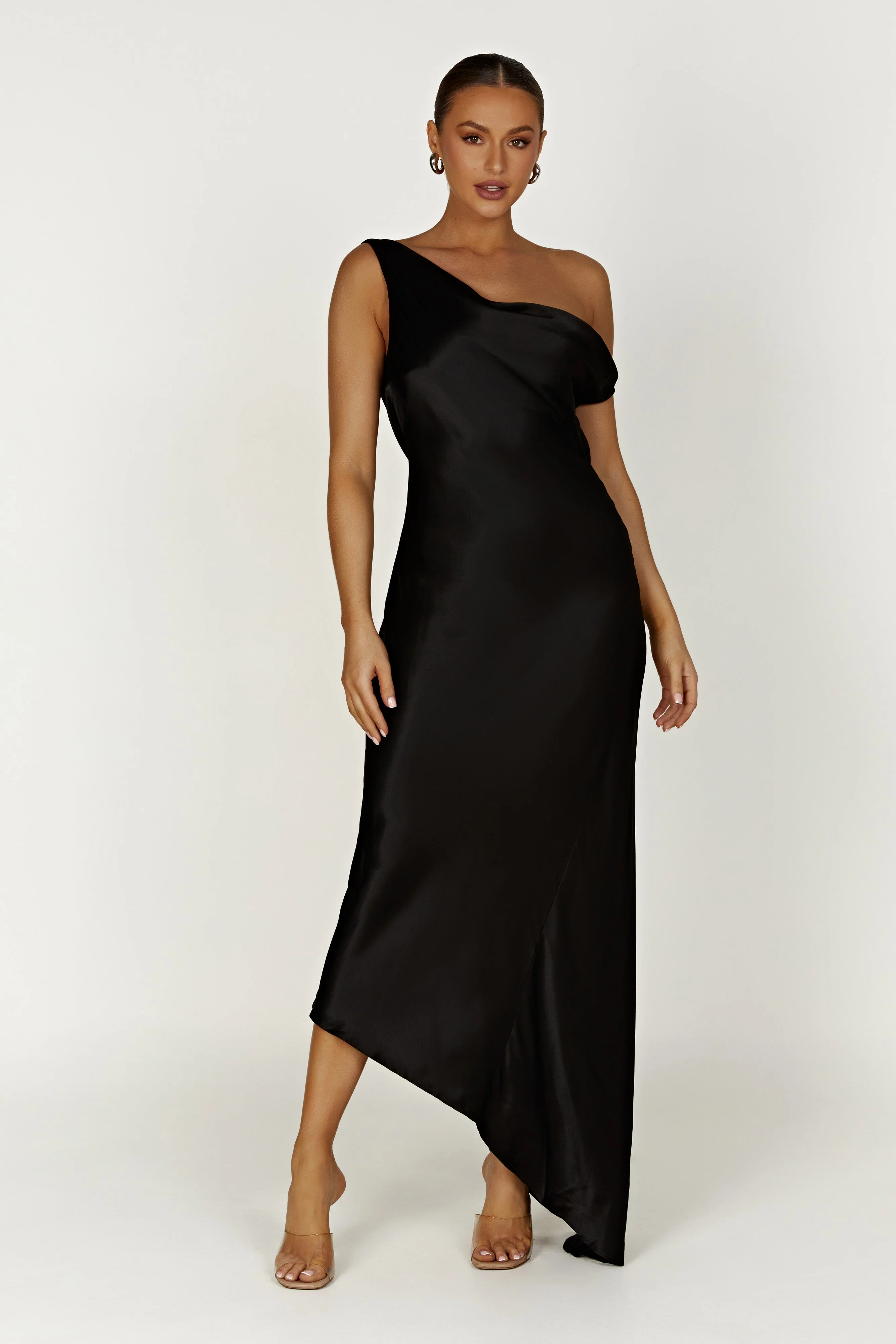 Yvette Slip Maxi Dress With Asymmetrical Hem - Black - Image 3