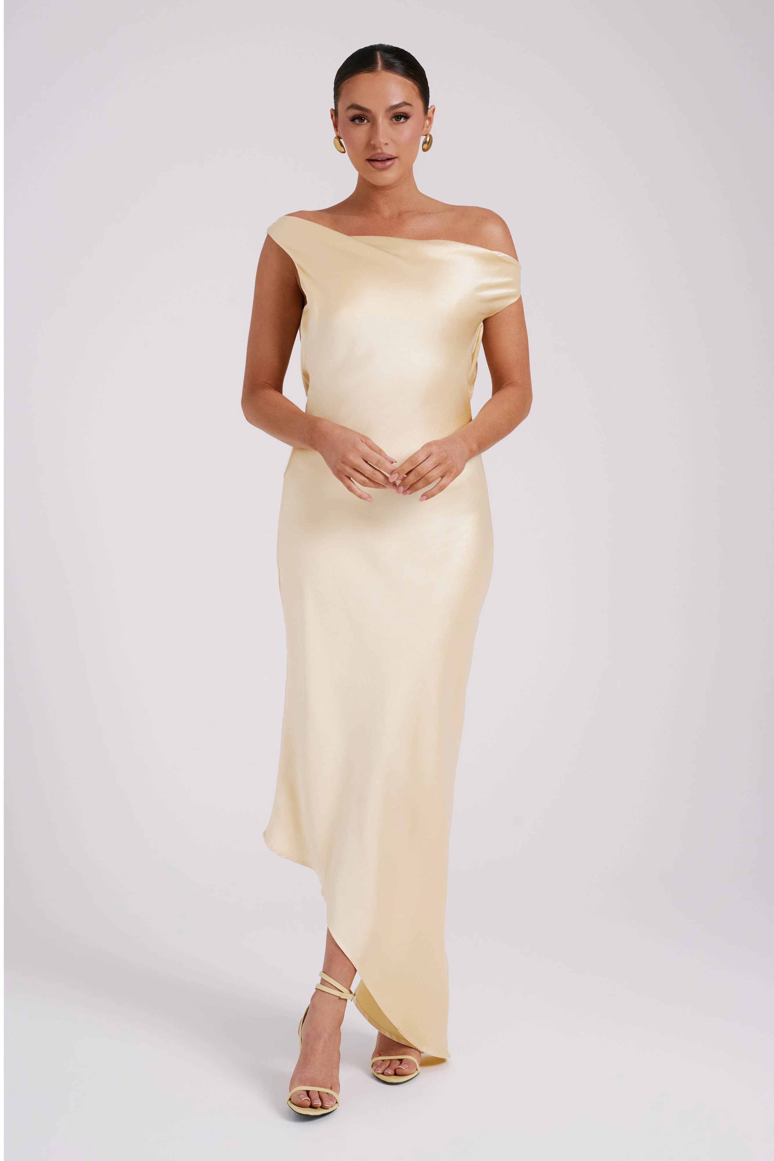 Yvette Slip Maxi Dress With Asymmetrical Hem - Butter - Image 5