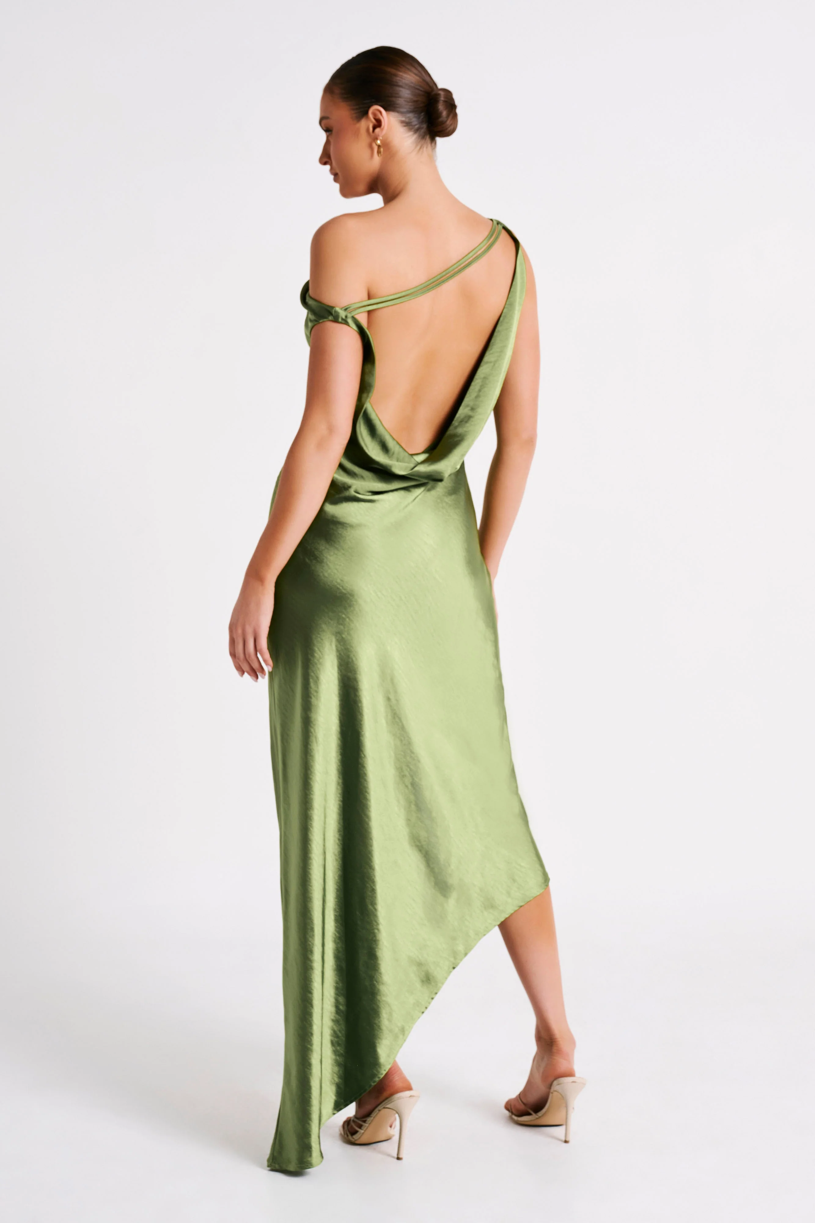 Yvette Slip Maxi Dress With Asymmetrical Hem - Emerald - Image 3