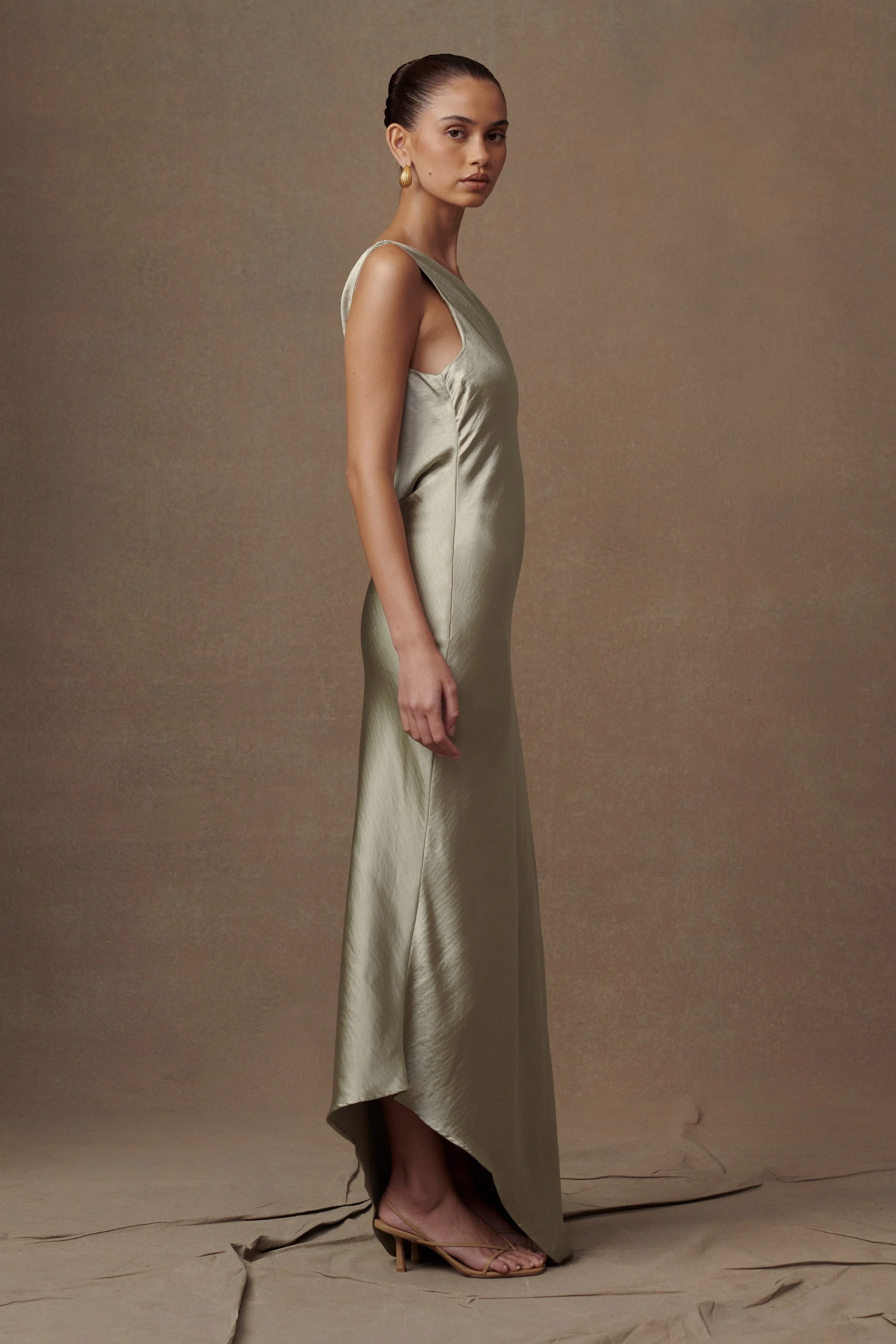 Yvette Slip Maxi Dress With Asymmetrical Hem - Sage - Image 11