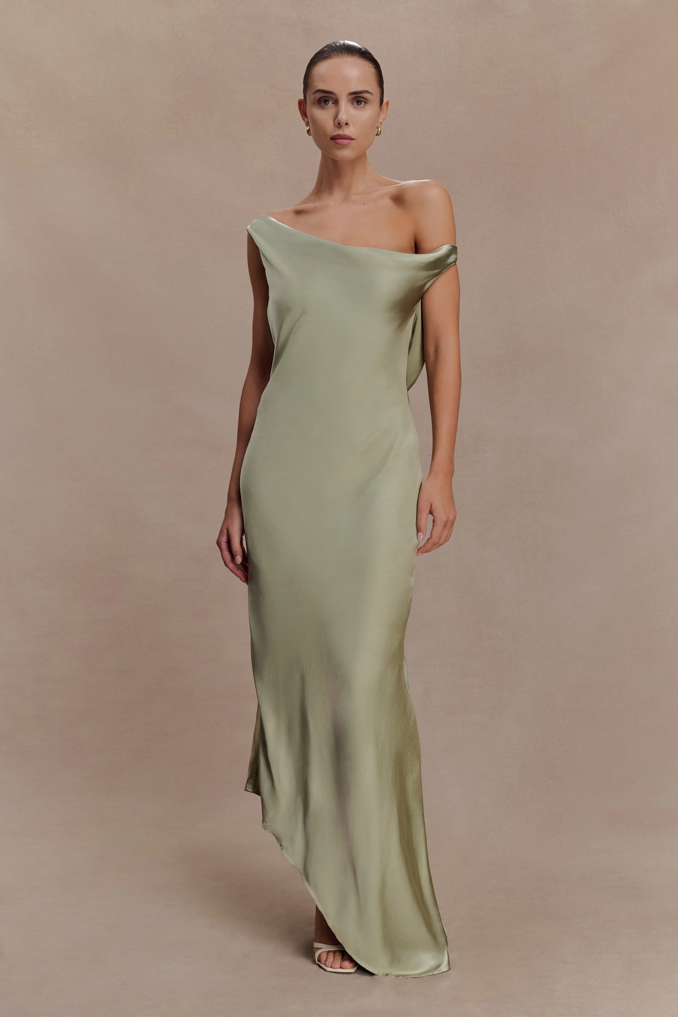 Yvette Slip Maxi Dress With Asymmetrical Hem - Sage - Image 4