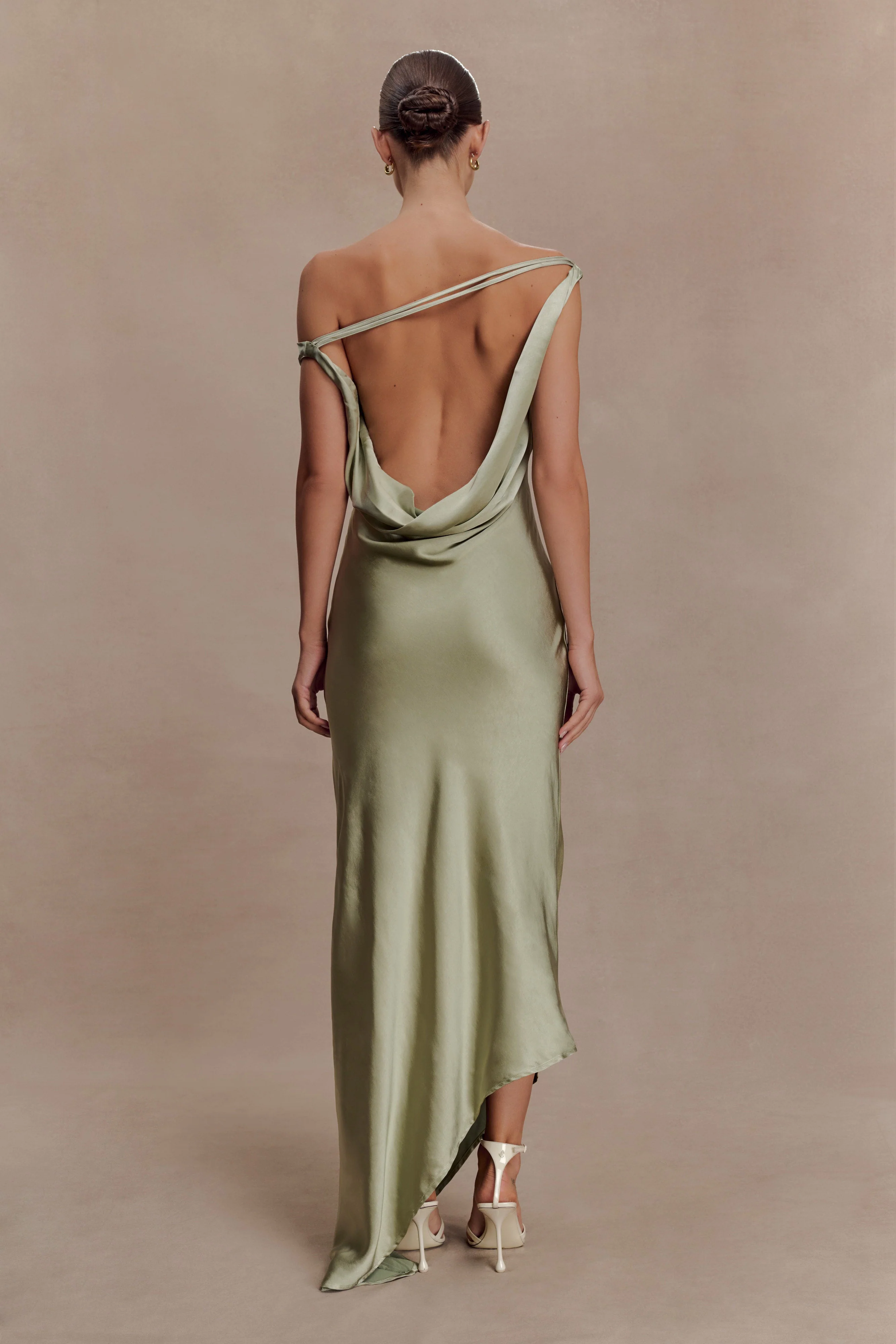 Yvette Slip Maxi Dress With Asymmetrical Hem - Sage - Image 5