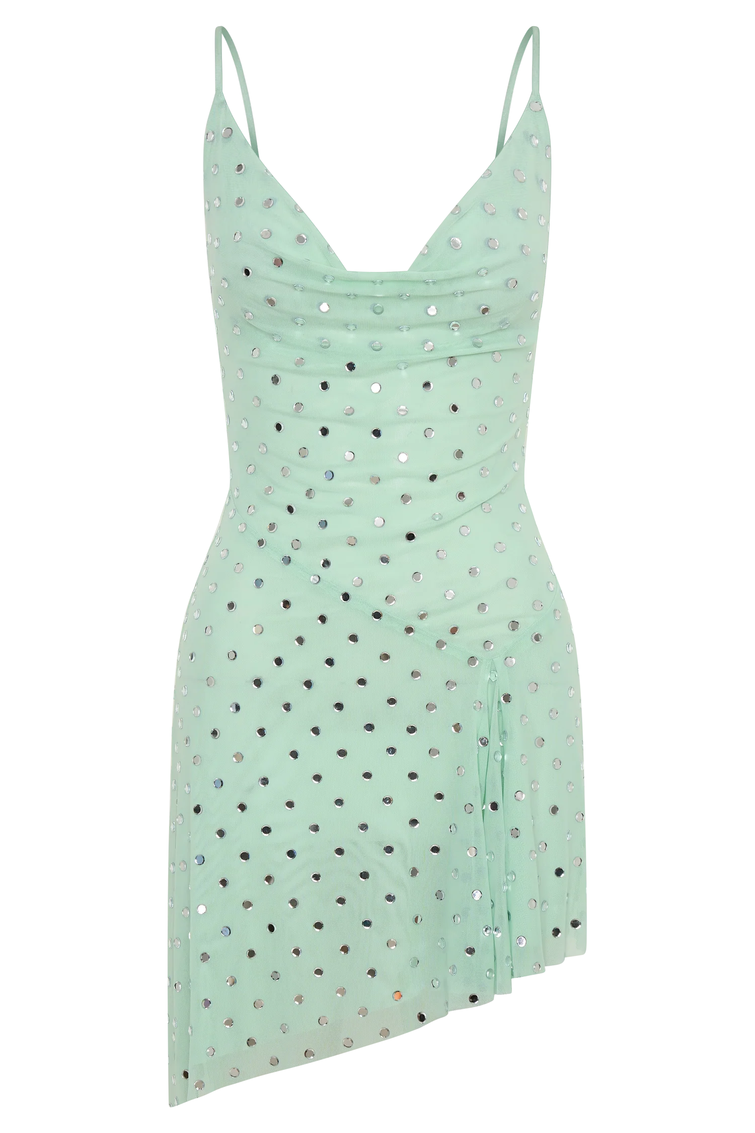 Zahra Diamante Cowl Mini Dress - Mint - Image 11