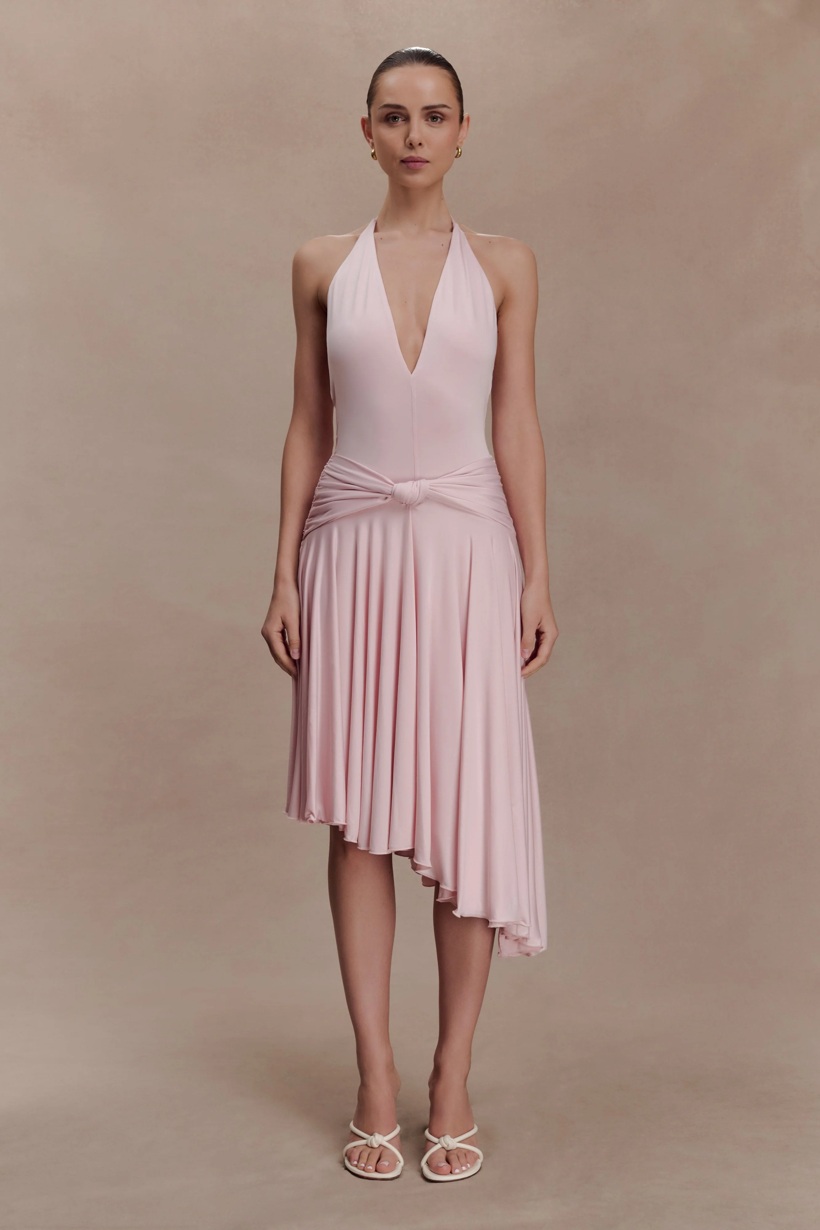 Zelda Asymmetric Slinky Midi Dress - Ballet Pink - Image 2